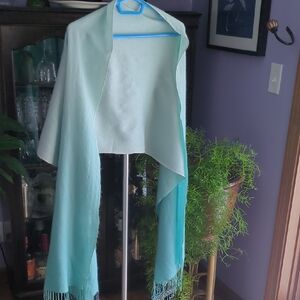 Light Blue/Teal CASHMERE Shawl Scarf With Fringe